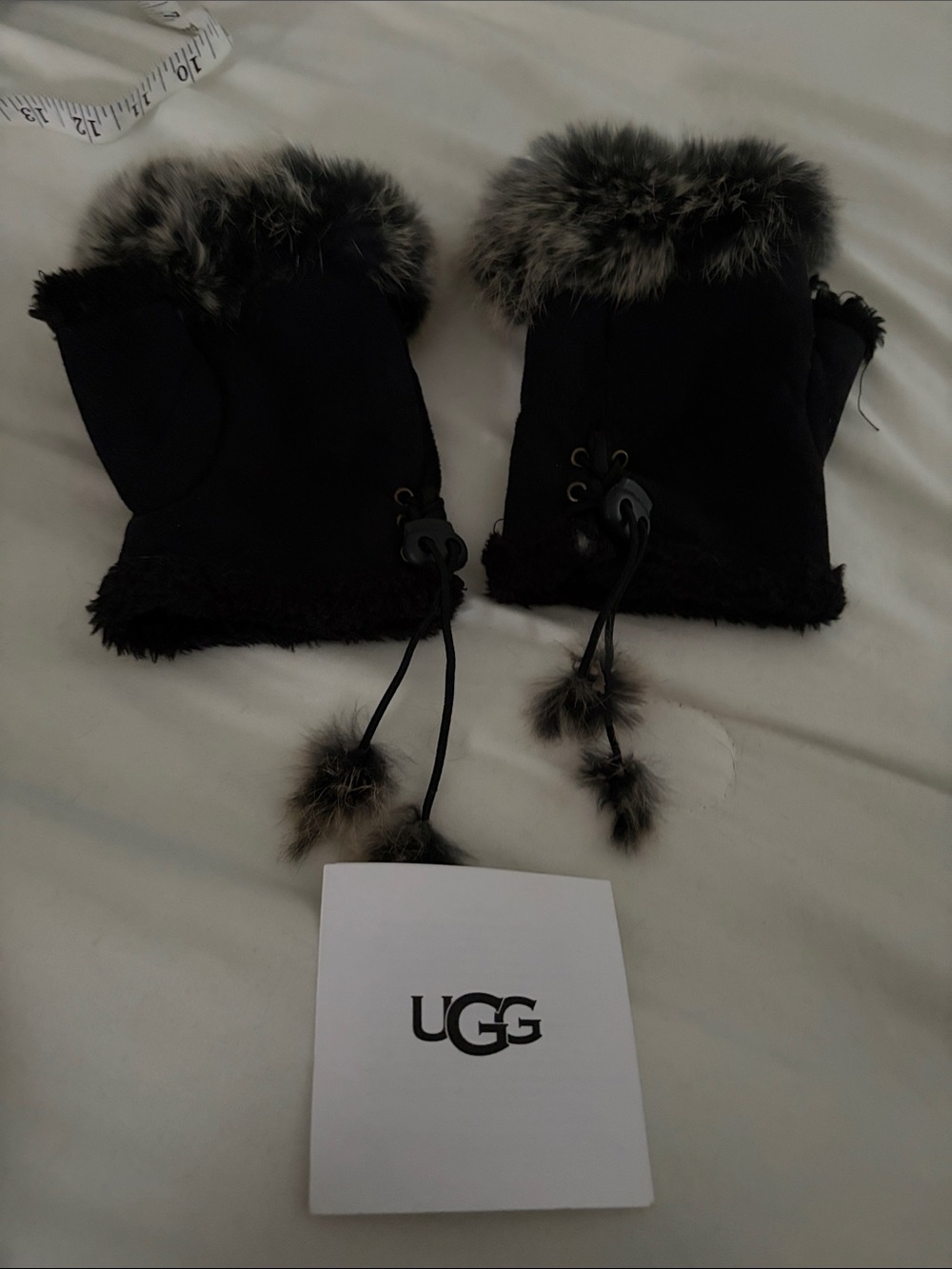 UGG Black Fingerless Mittens with Faux Fur Trim